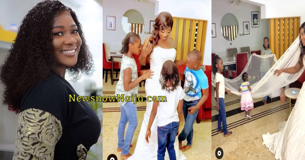 Mercy Johnson Flaunts Her New Look In Her Wedding Gown, Says "It Still Fits After 10 Years" (Video)