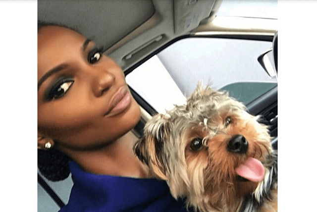 Ex miss world, Agbani Darego dazzles in sleeveless blue top; Shows off her cute pet | Theinfong