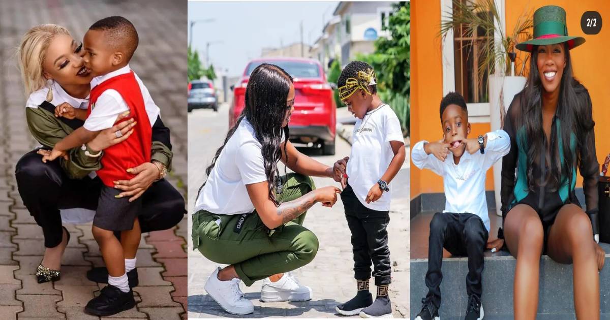 Check Out Lovely Moments of 5 Nigerian Female Celebrities & Their Cute Sons (Photos)