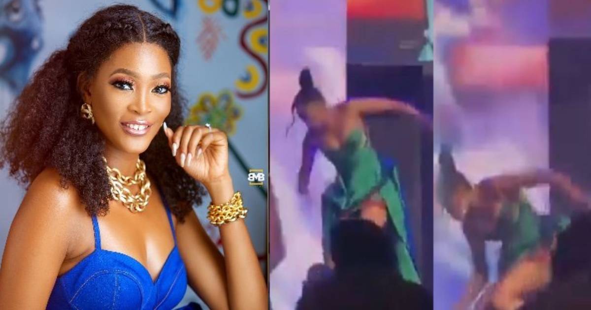 Check Out Moment comedienne Kiekie fell off stage at an award show While Dancing (video)