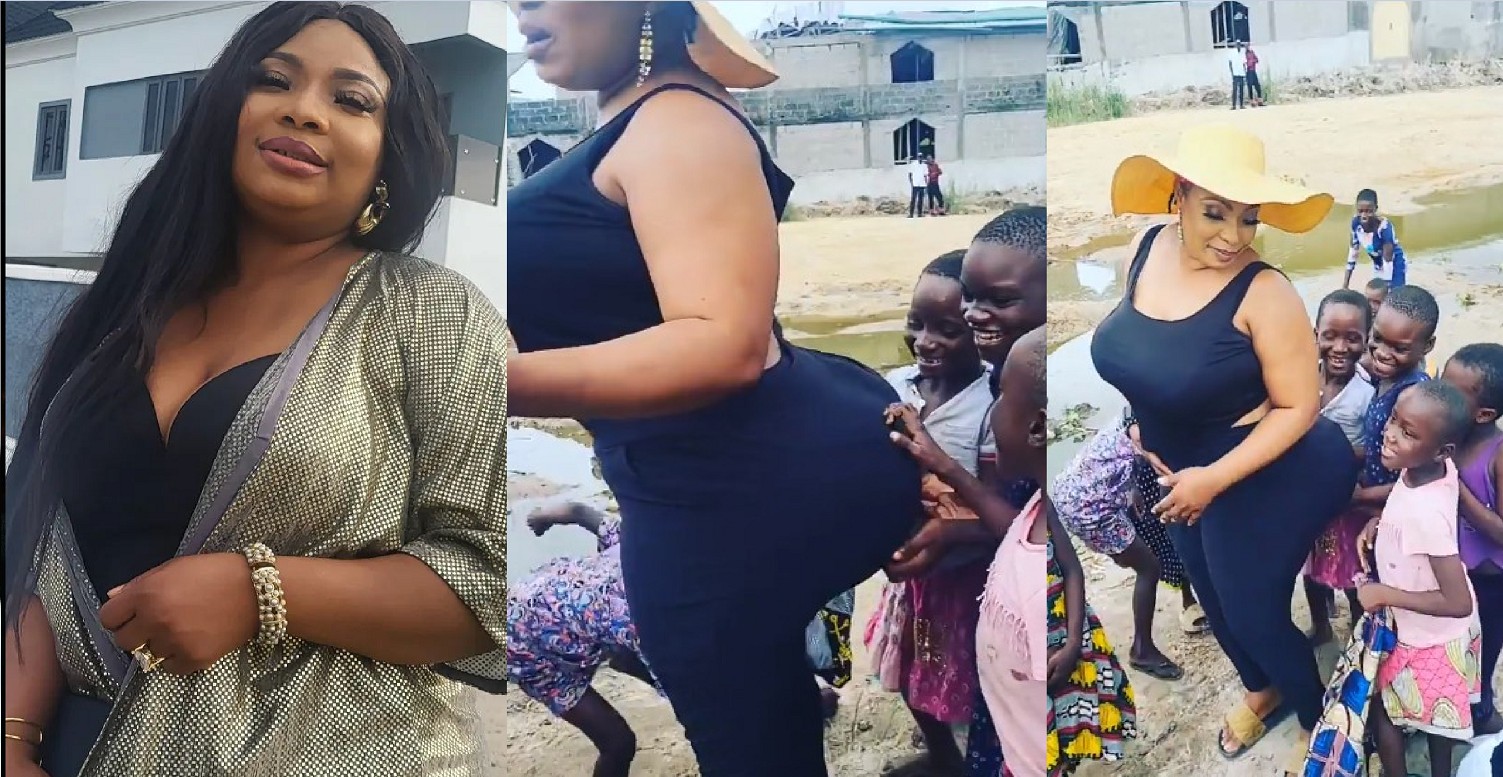 “You’re corrupting these kids” – Nigerians Blasts Actress Laide Bakare for allowing kids touch her ‘bum’ [Video]