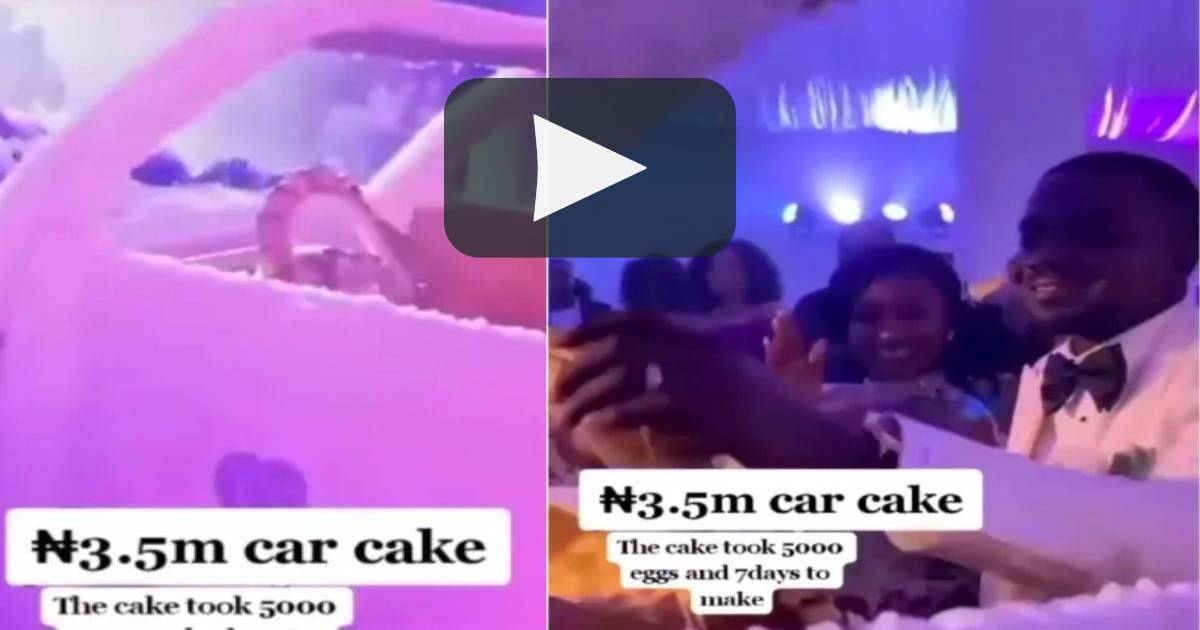 Nigerian Couple Lavish N3.5m On Cake Designed Like A Car, Roughly 5000 Eggs Used (WATCH)