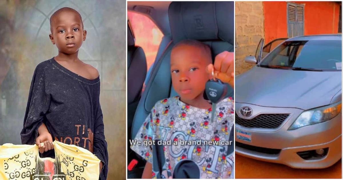 Reactions As 9 Year Old Comedian, Kiriku Buys A New Car For His Father